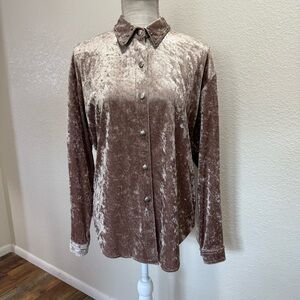 Stonebridge - Velvet Button-Up Shirt in Brown - Size Medium